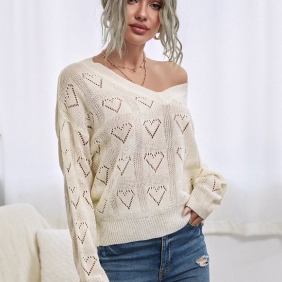 vneck boho vday heart print sweater BEIGE - Picture 7 of 7
